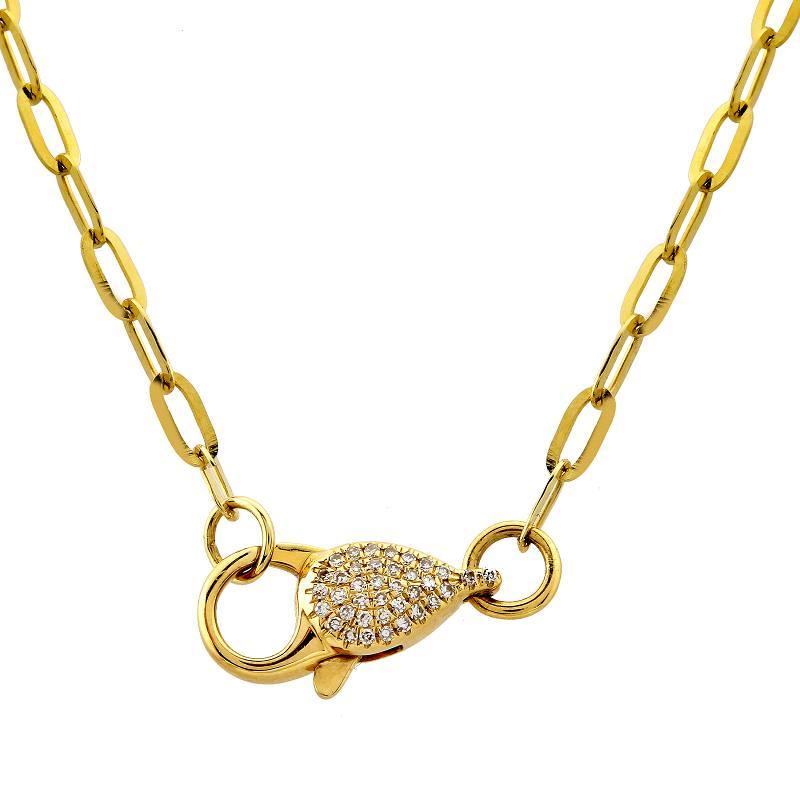 14K Gold Micro Pave Diamond Lobster Clasp Paper Clip Link Necklace